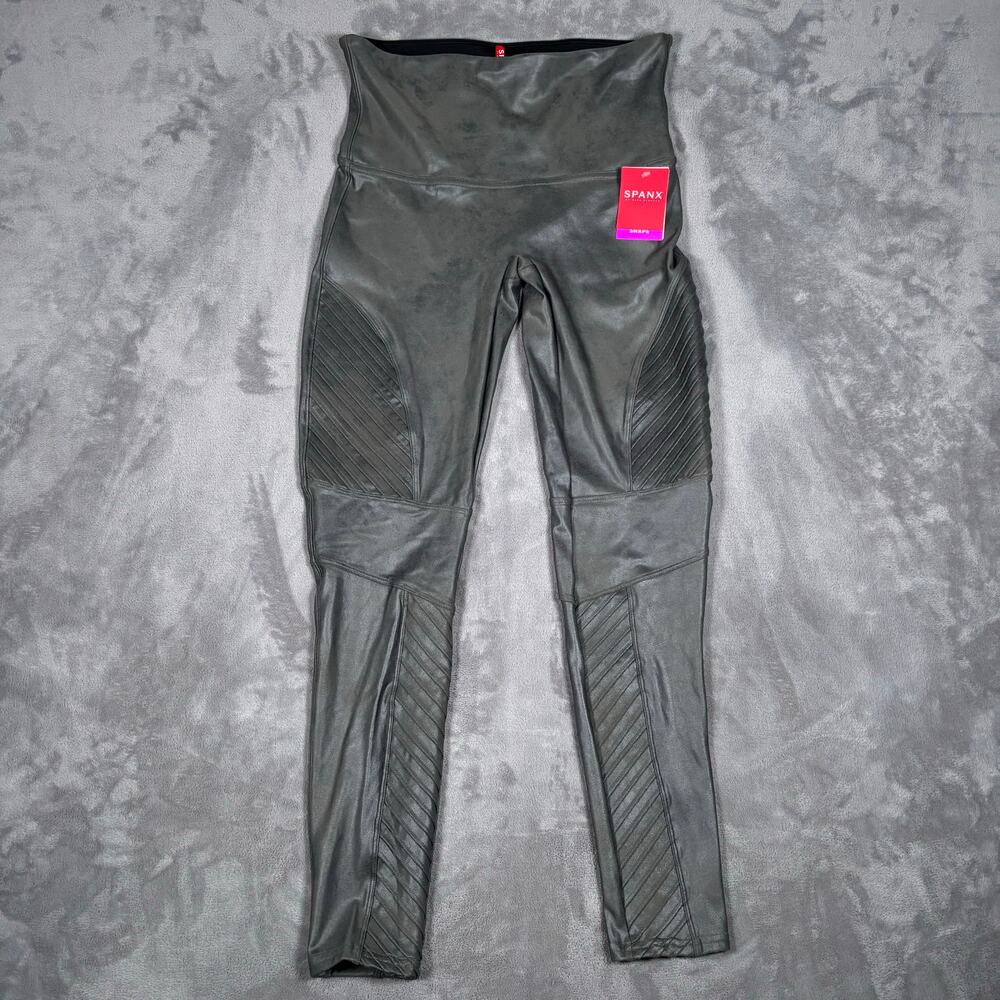 SPANX Faux Leather Moto Leggings Gunmetal High Rise Shaping XL NWT
